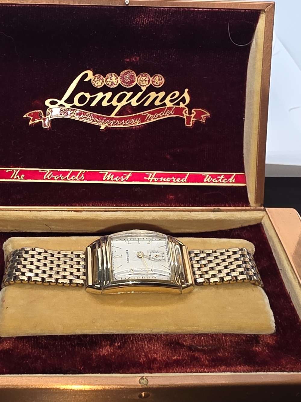Rare Mid-Century Longines 10k Gold Filled Tank Watch.
